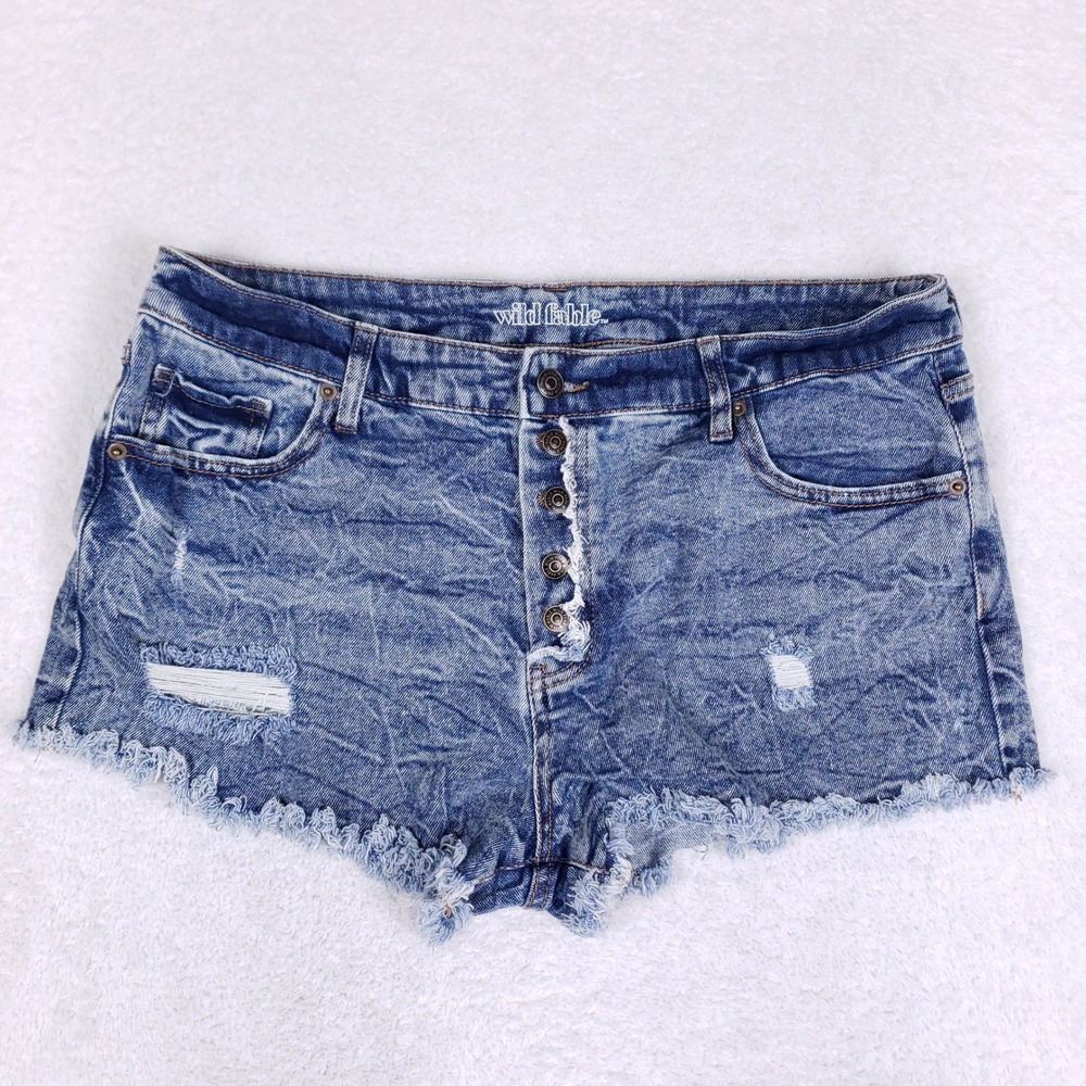 Wild Fable High Rise Denim Shorts Women Sz 16 Button Fly Distressed Cutoff Blue